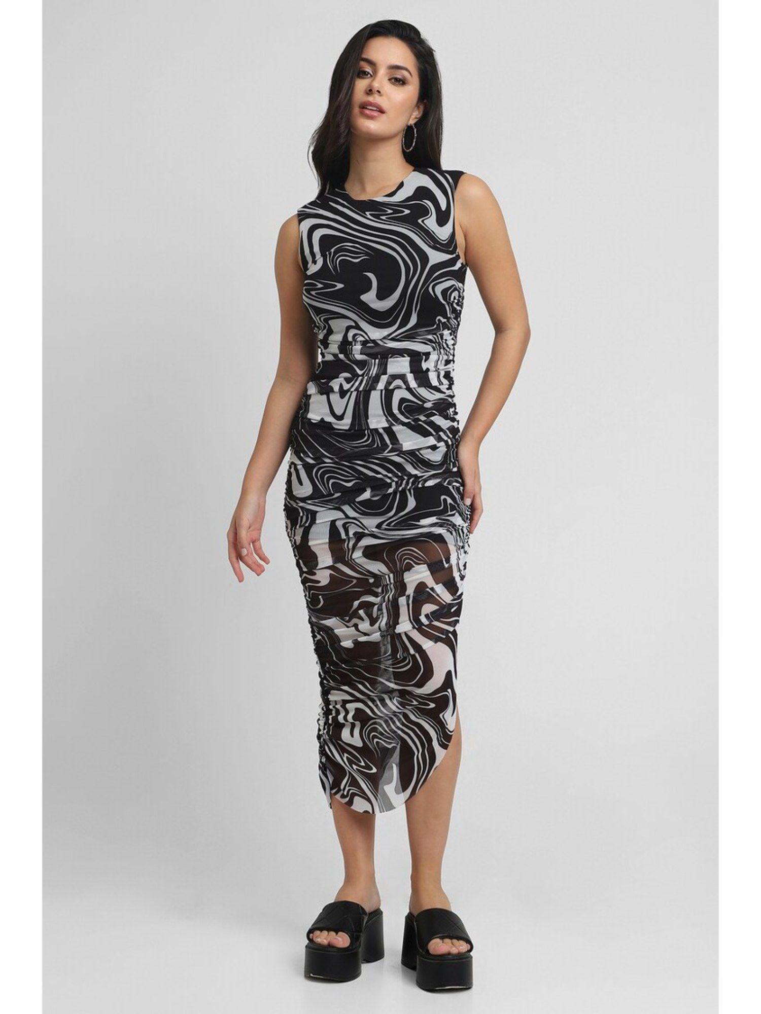 black abstract midi dress