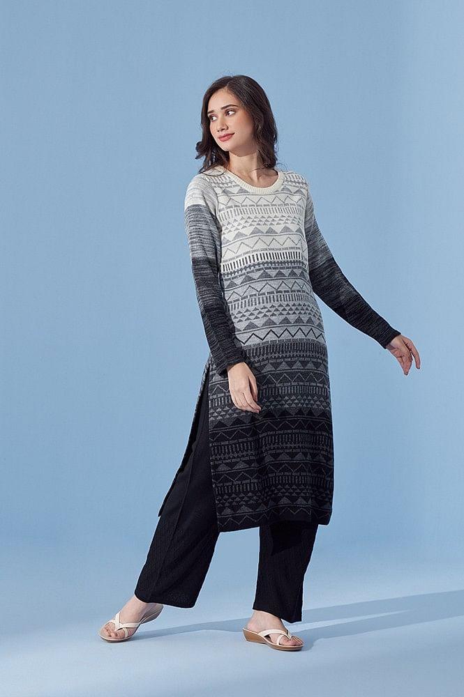 black acrylic yarn-dyed winter kurta