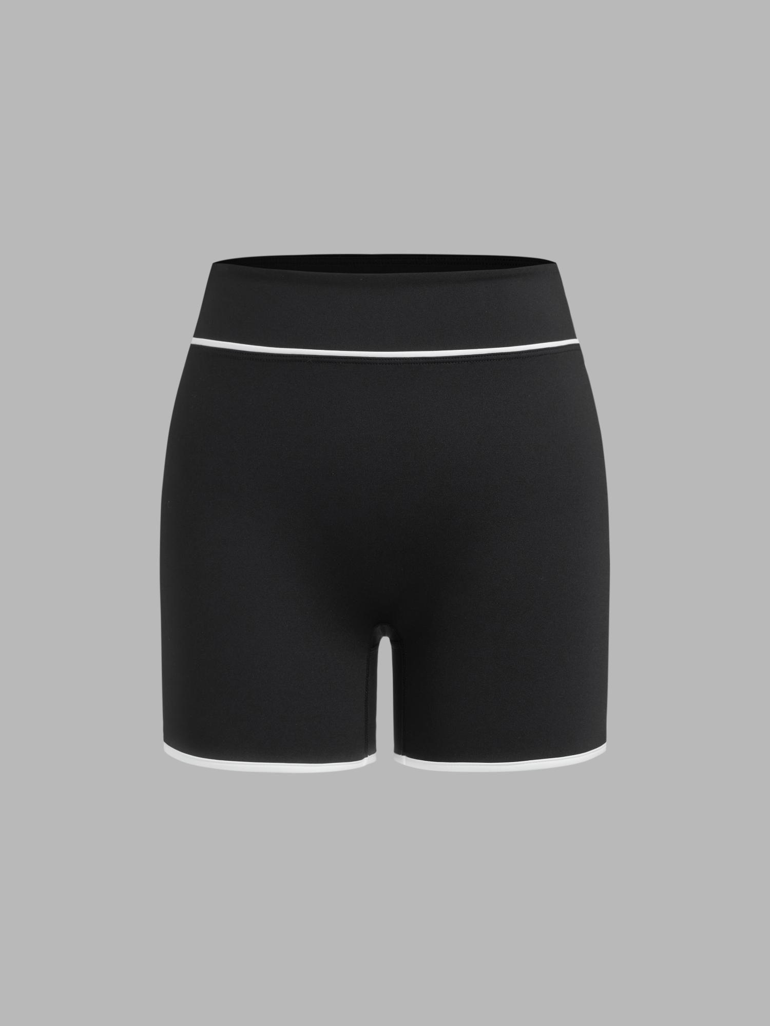 black airy mid rise contrasting binding shorts