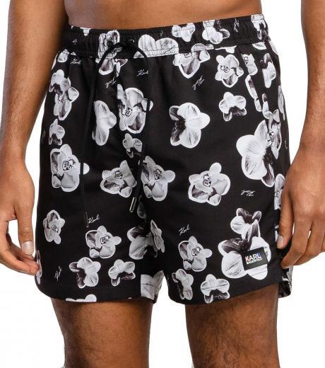 black all over flower print swim shorts