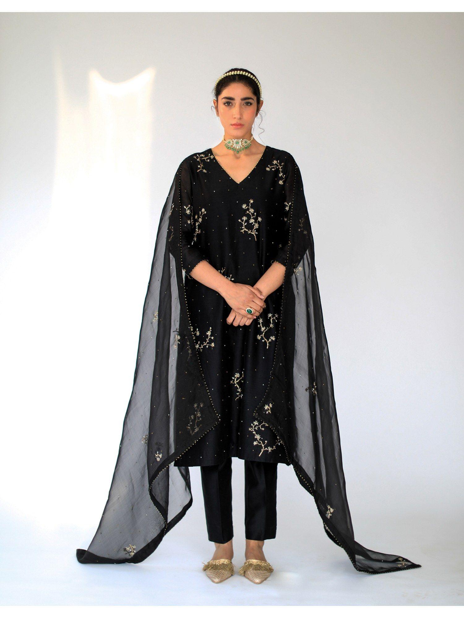 black alma kurta with pant and dupatta (set of 3)