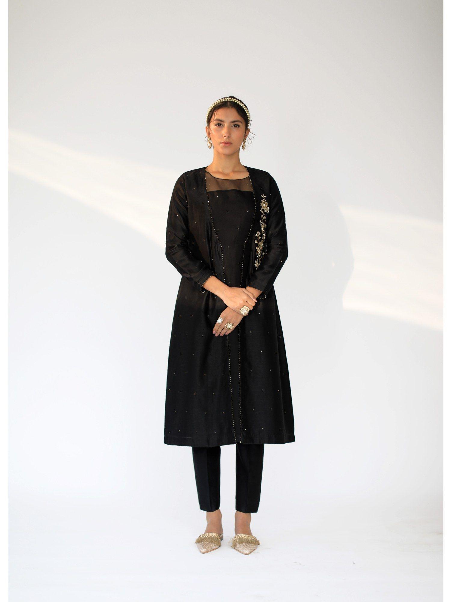 black alvin kurta with pant and jacket (set of 3)