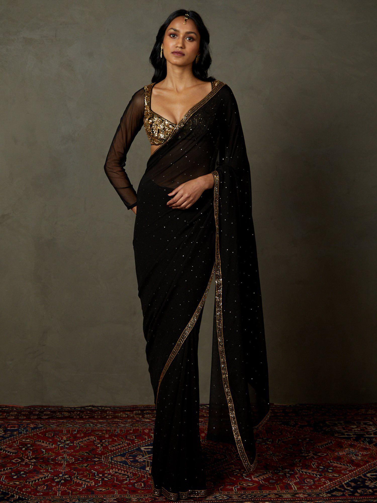 black ananya saree with stitched blouse (set of 2)