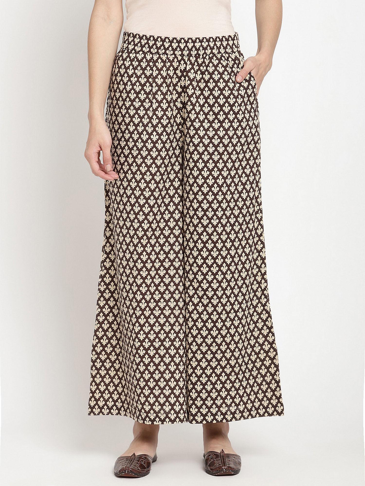 black and beige cotton printed palazzos