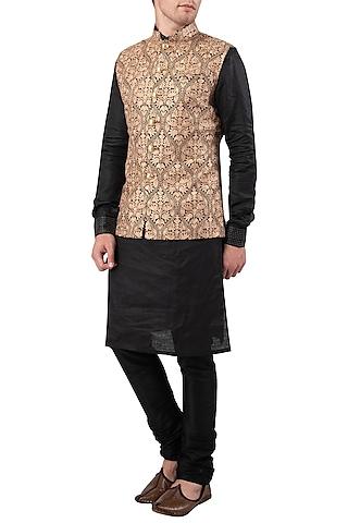 black and beige embroidered nehru jacket