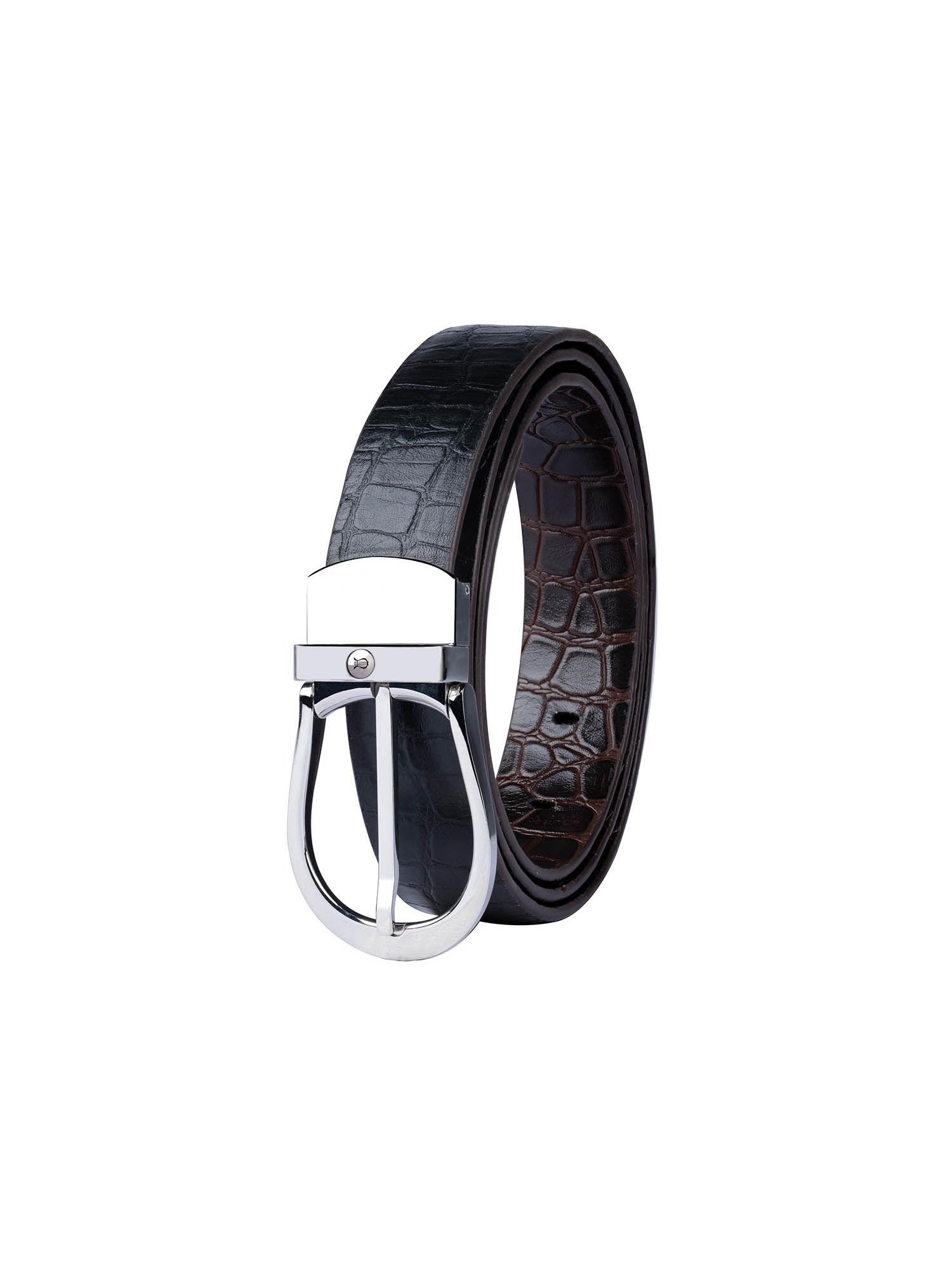black and brown sullivan shiny silver reversible croco leather belt