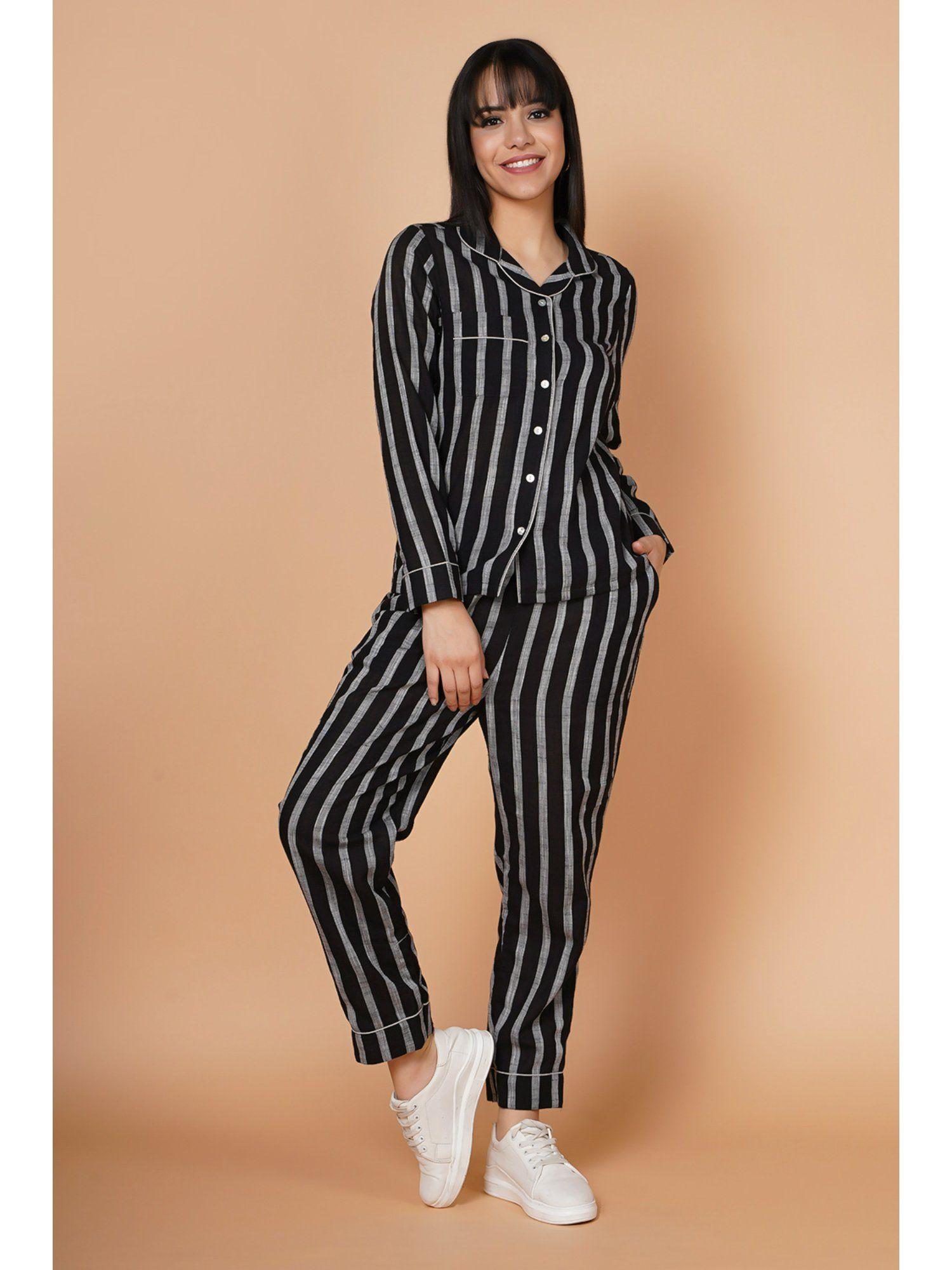 black and grey striped loungewear (set of 2)