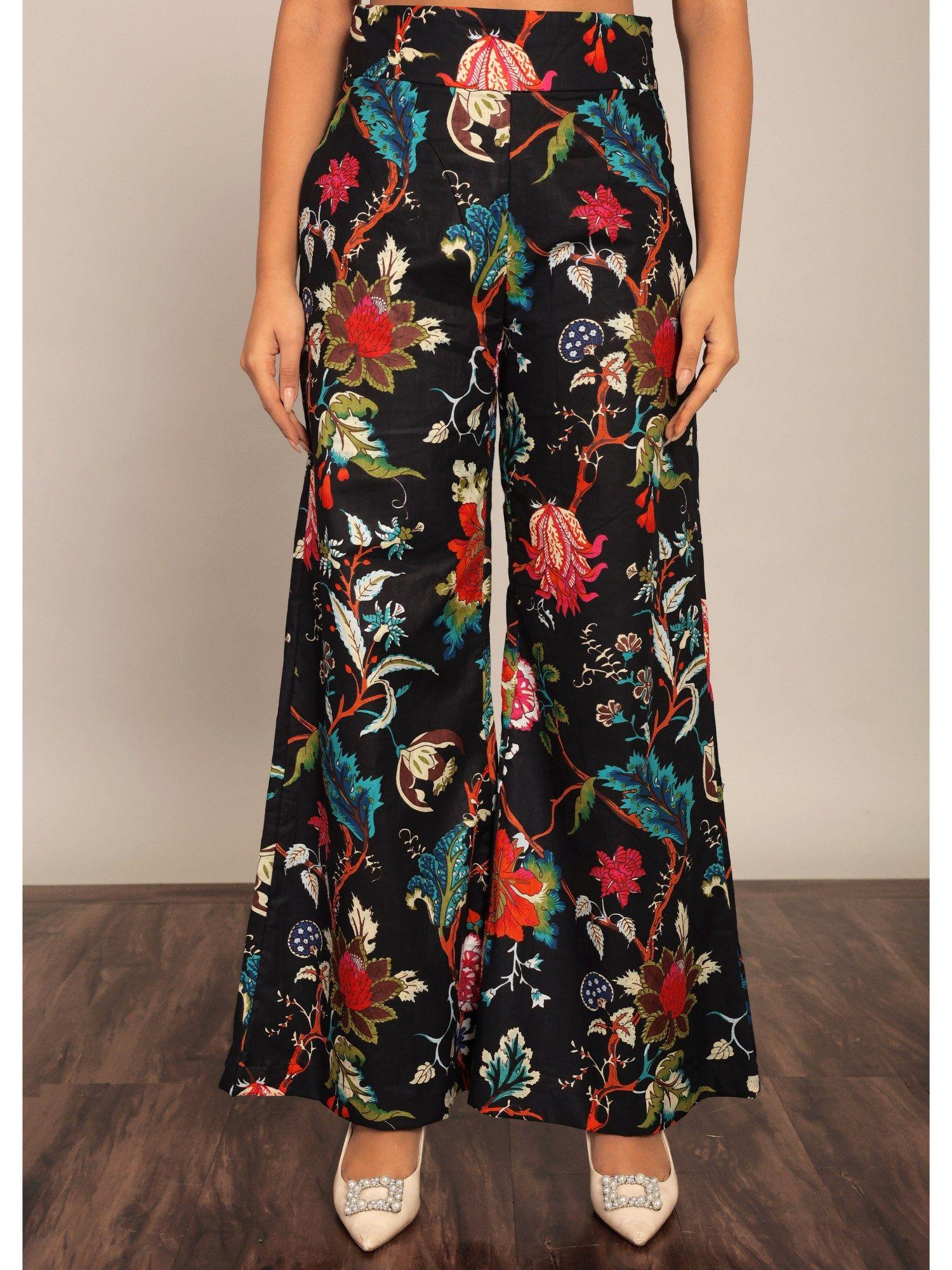 black and multi-color floral relaxed palazzo