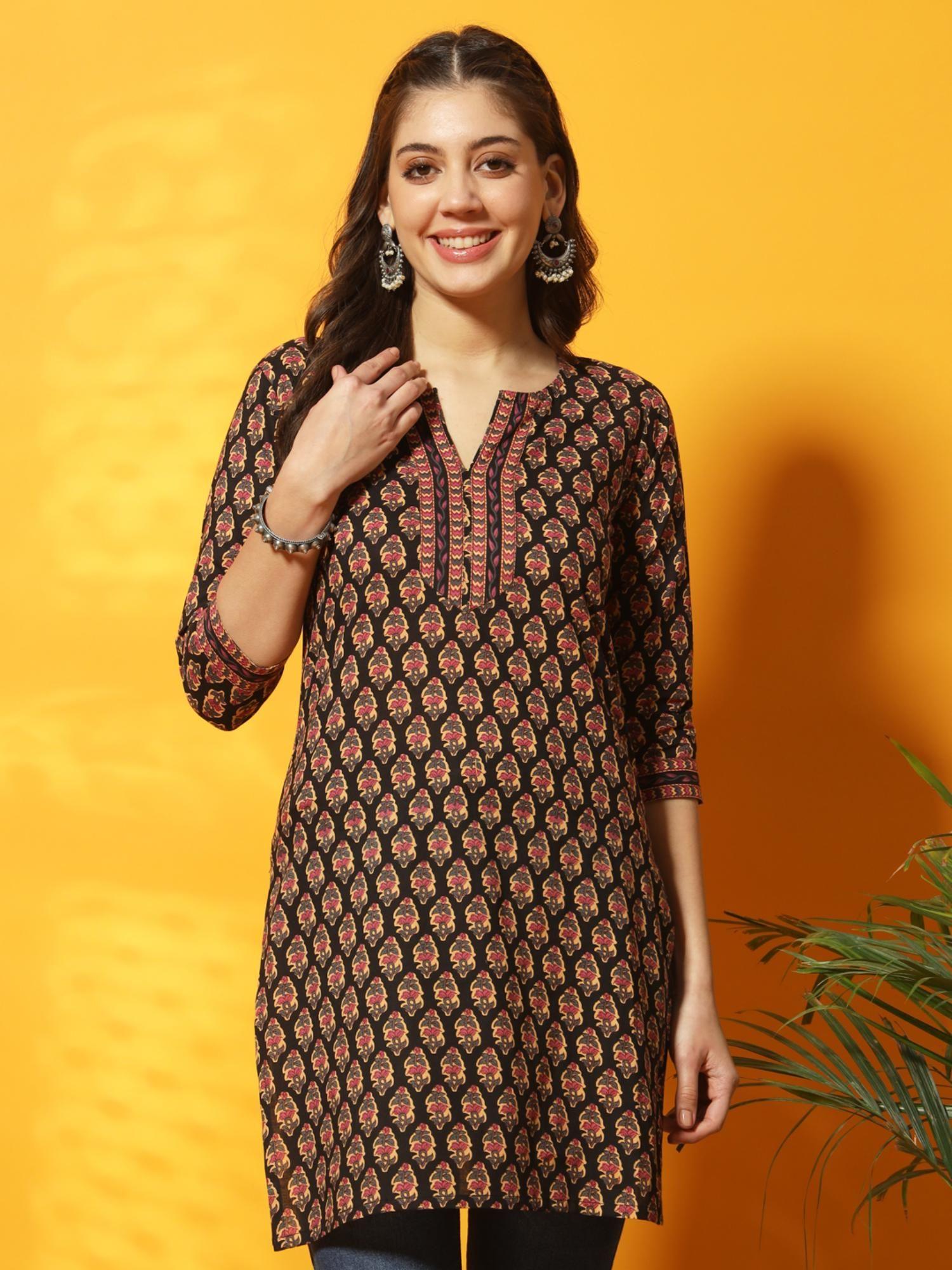 black and multi floral bagru printed tunic