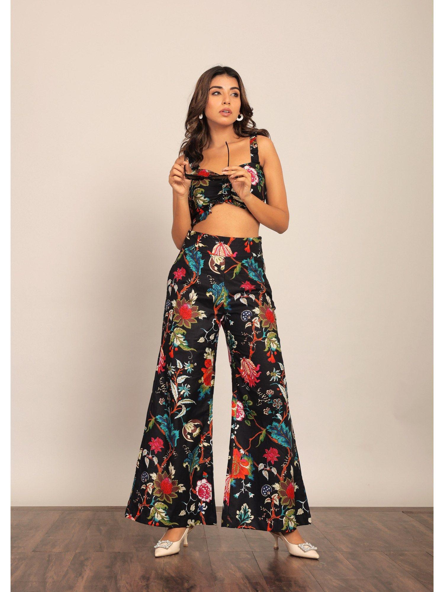 black and multi floral fitted co-ord (set of 2)