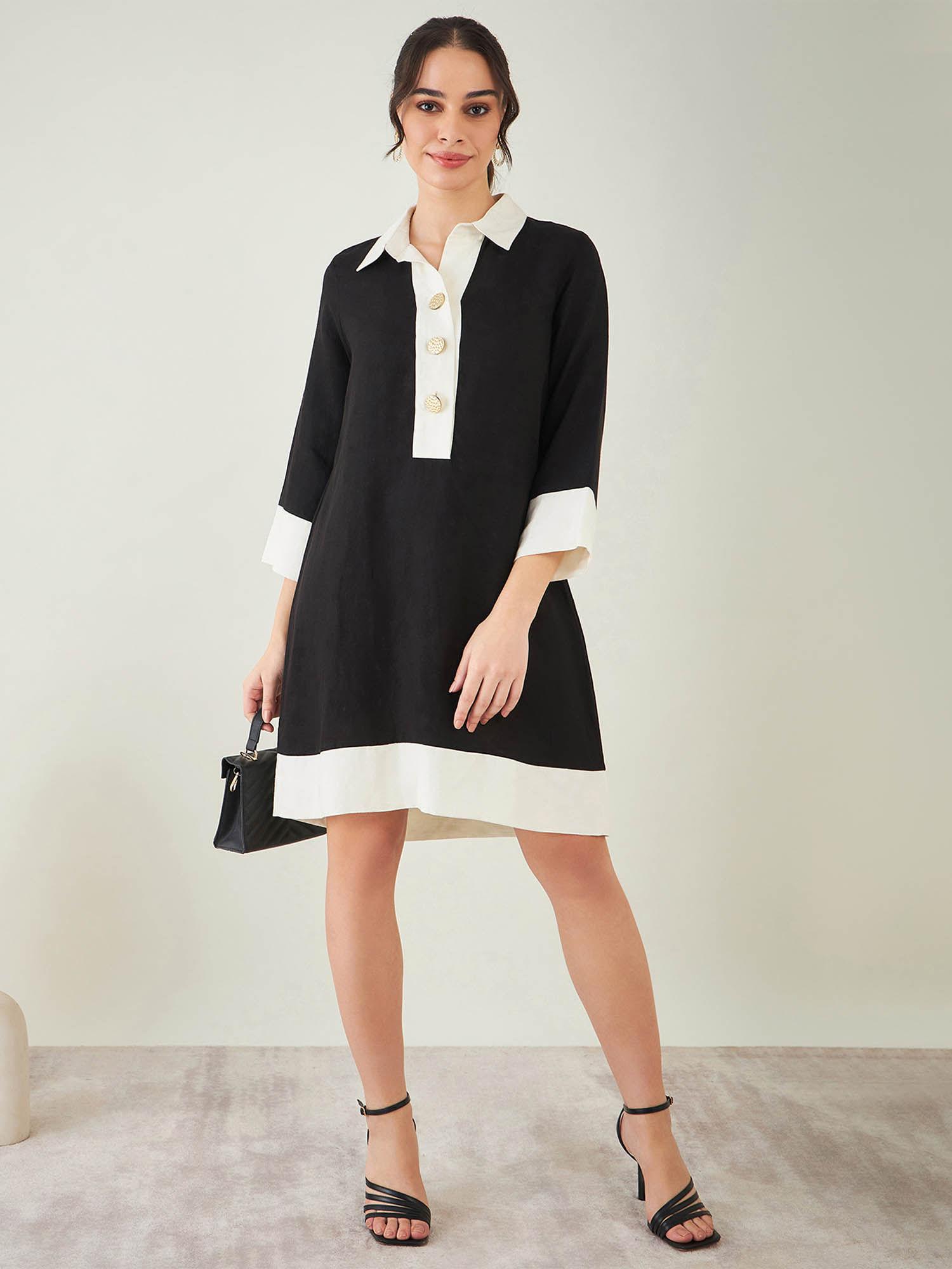 black and off-white linen dress