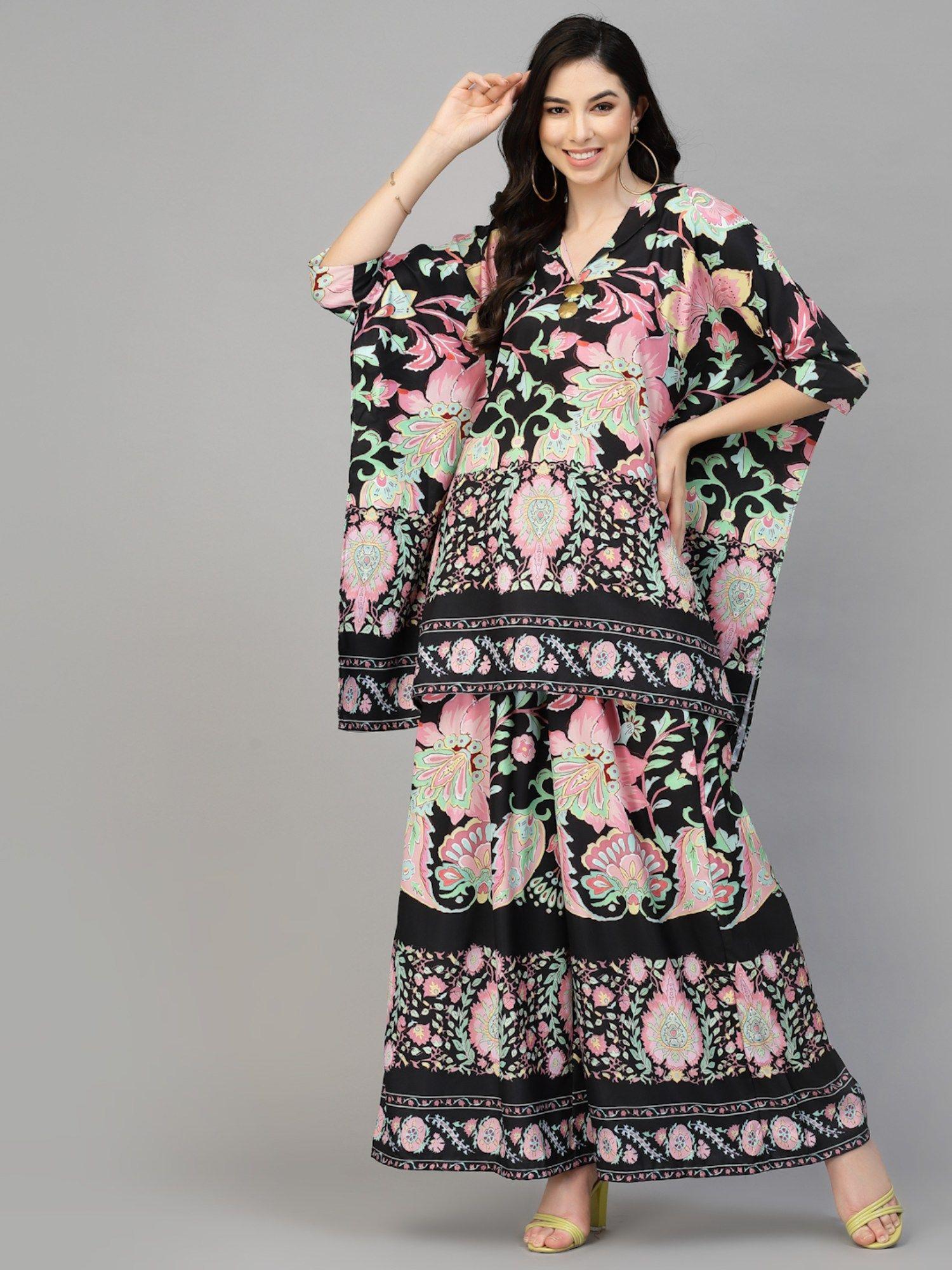 black and pink floral printed co-ord (set of 2)