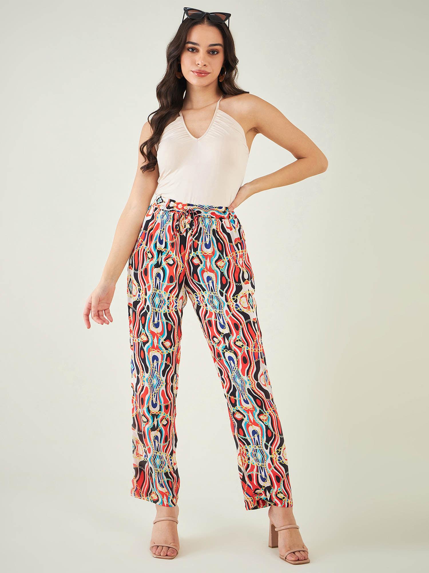 black and red marine wave print pant