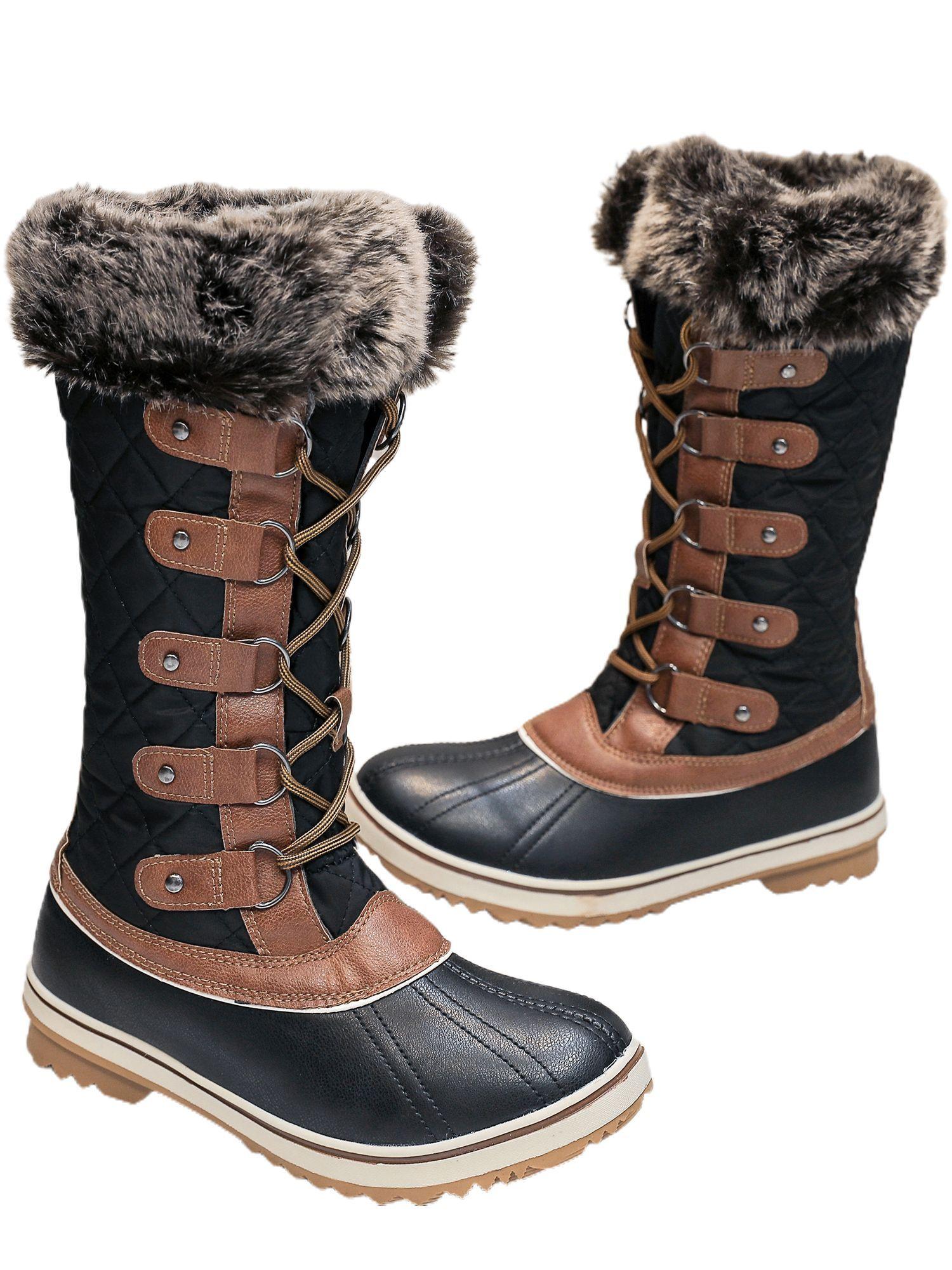 black and tan criss cross girls winter snow boots