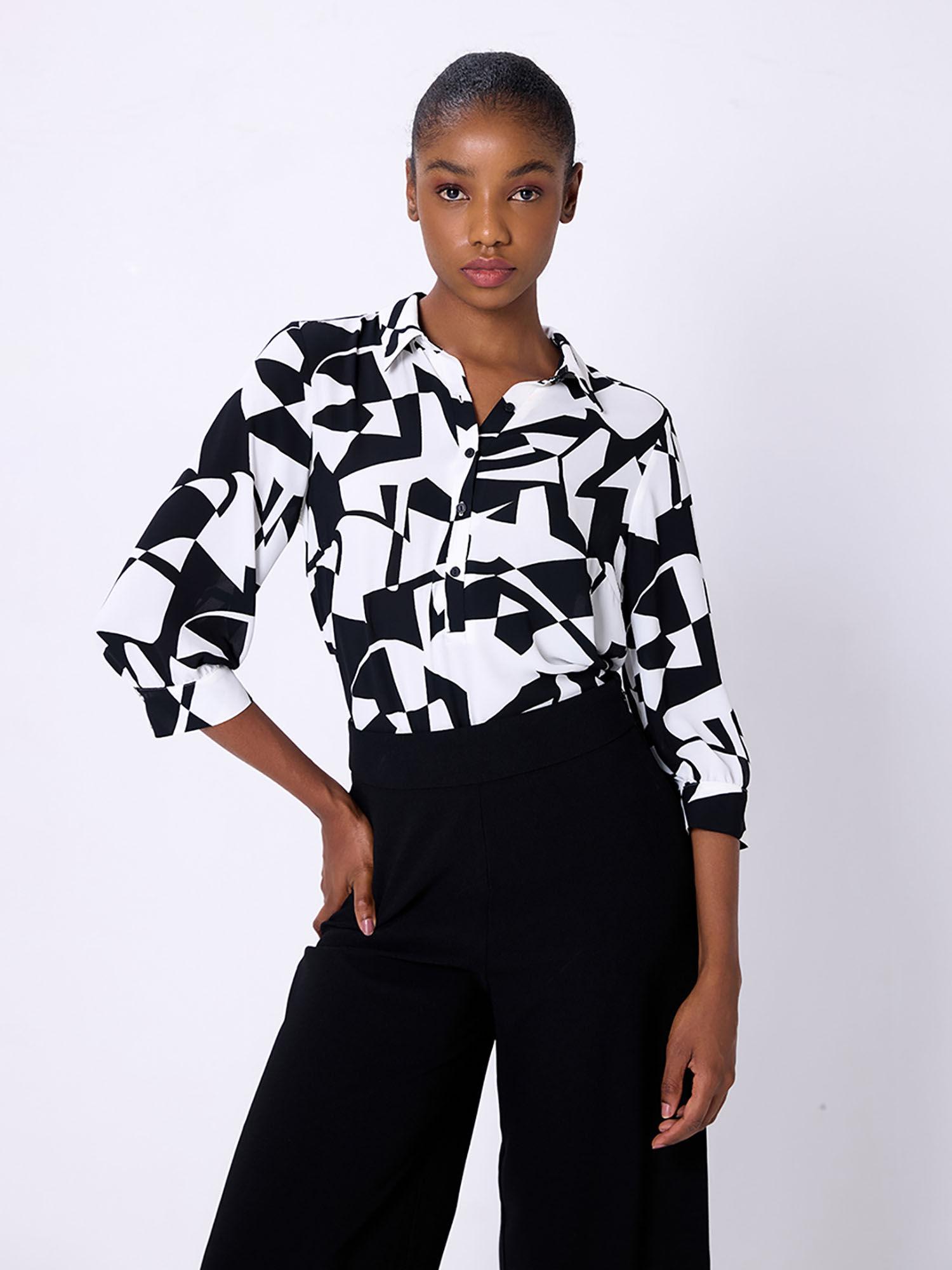 black and white abstract print shirt