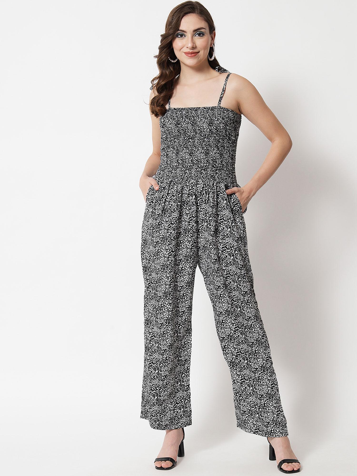 black and white animal print strappy jumpsuit