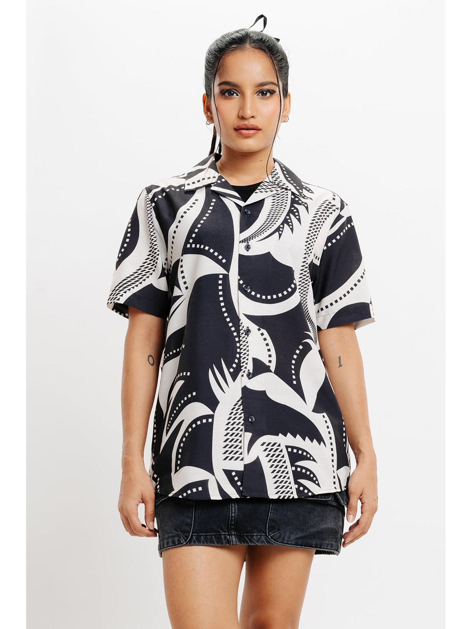 black and white ecru printed shirt