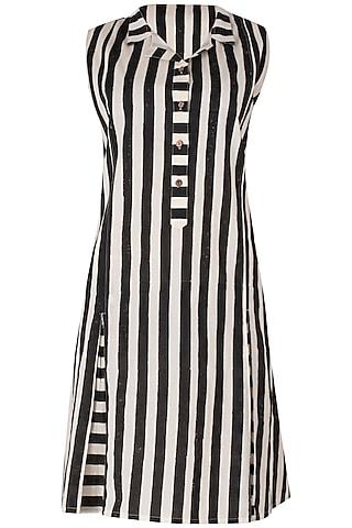 black and white knee length block printed dress