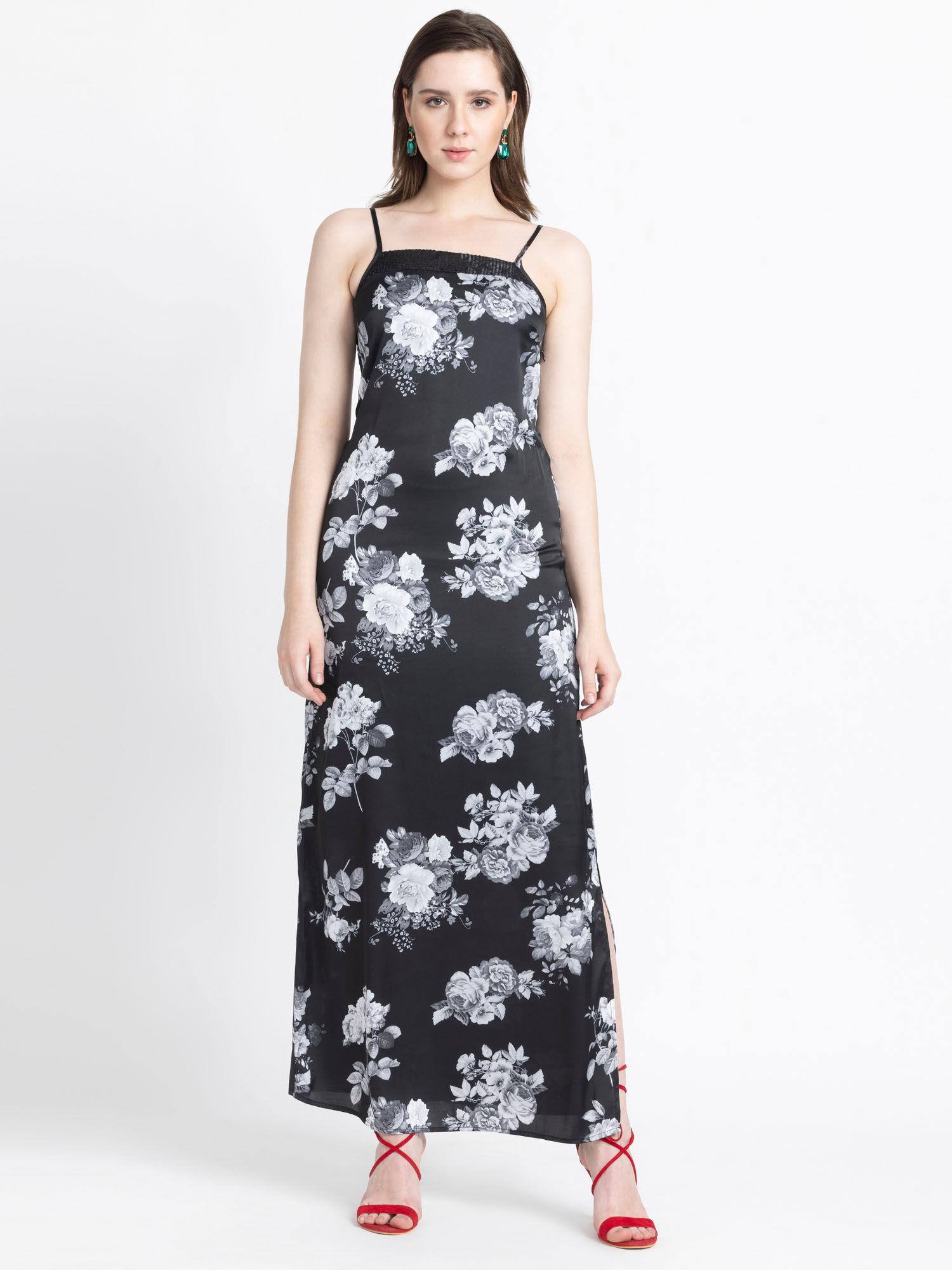 black and white strap shoulder sleeveless sheath maxi dress