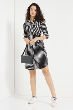 black and white striped dress for women - black