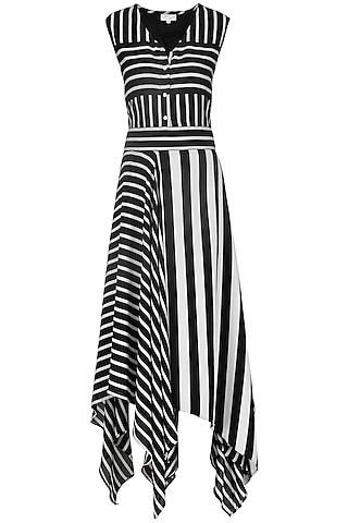 black and white striped hankerchief dress