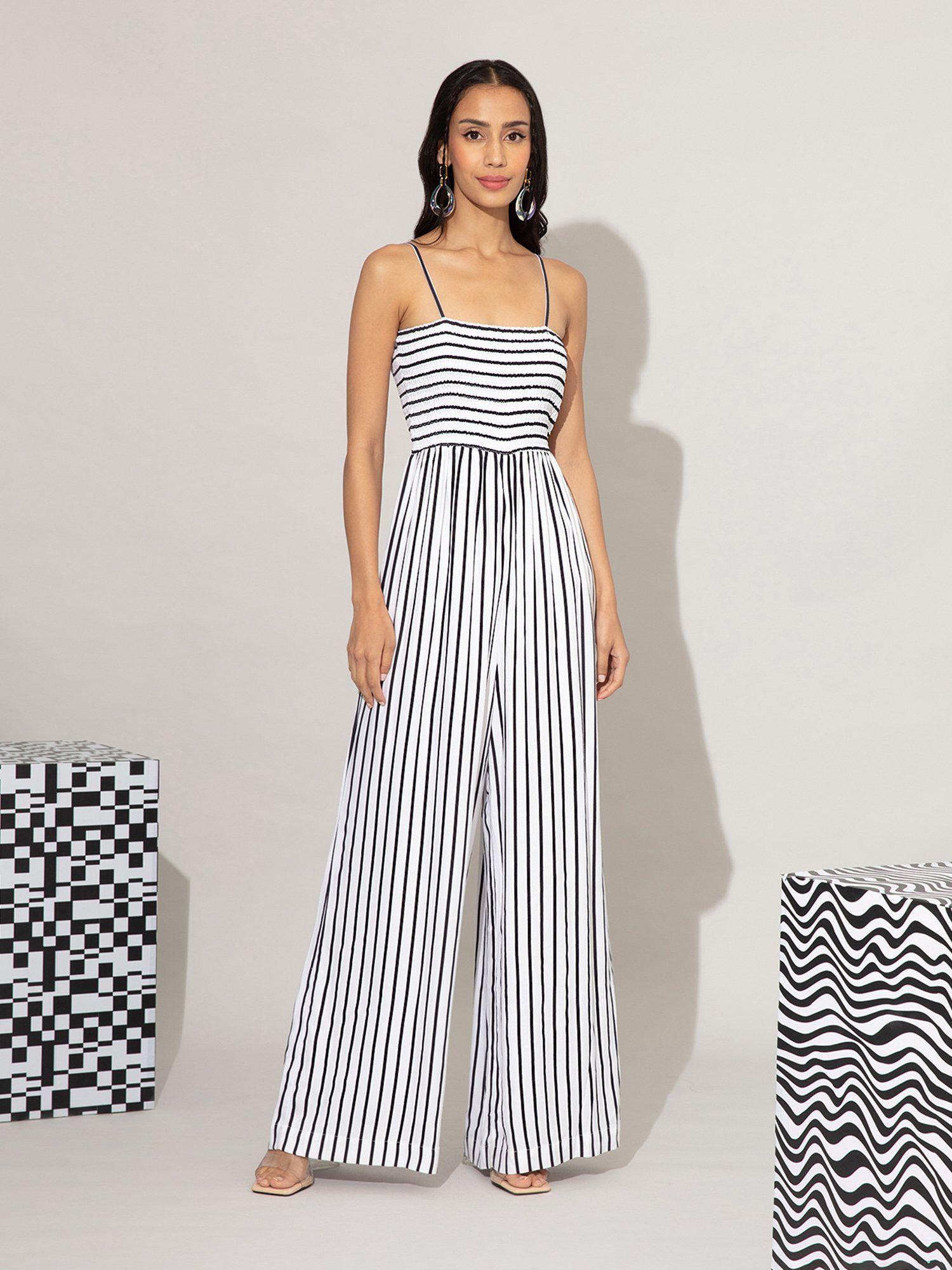 black and white striped wide leg jumpsuit