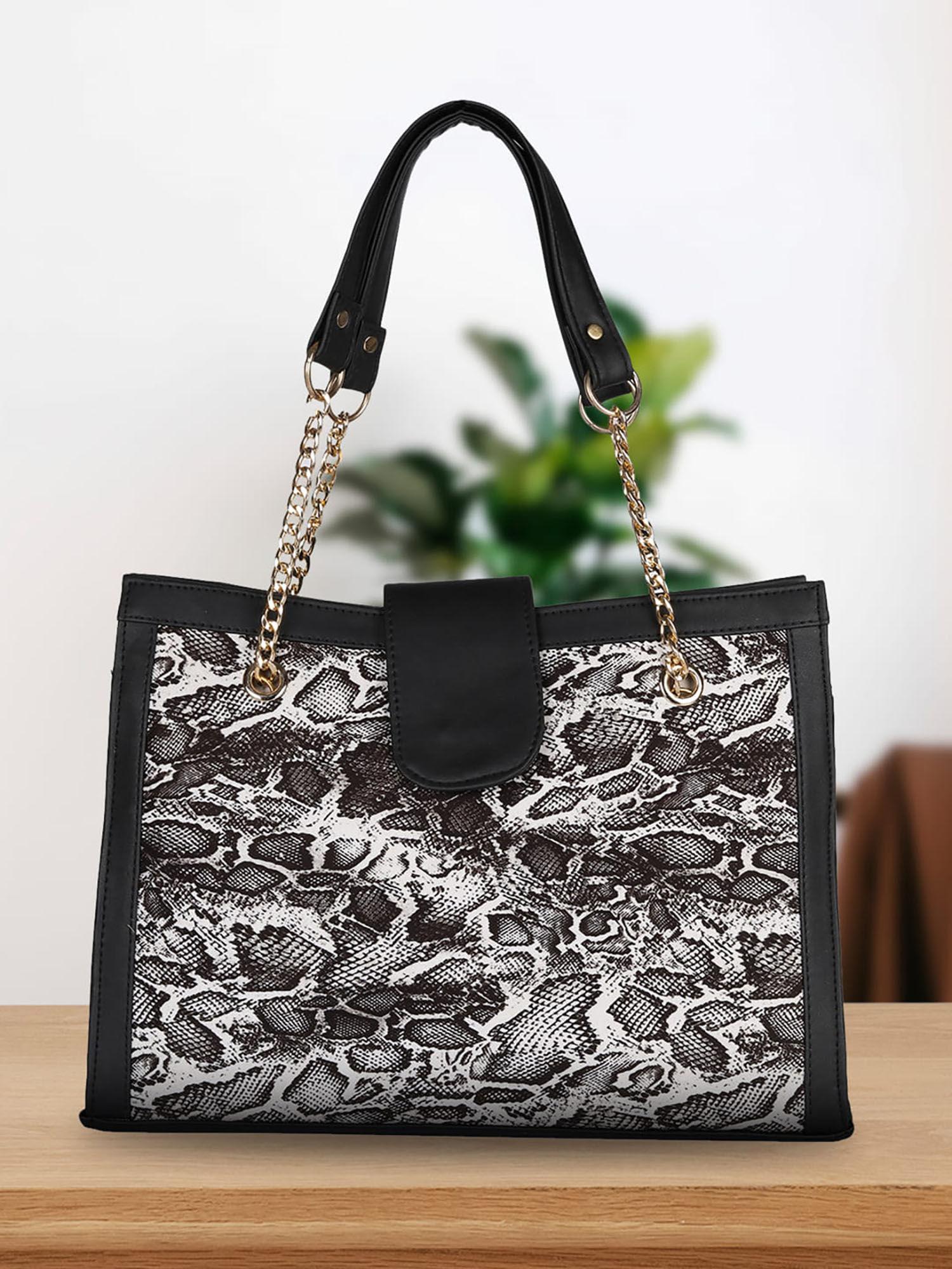 black and white textured tote bag