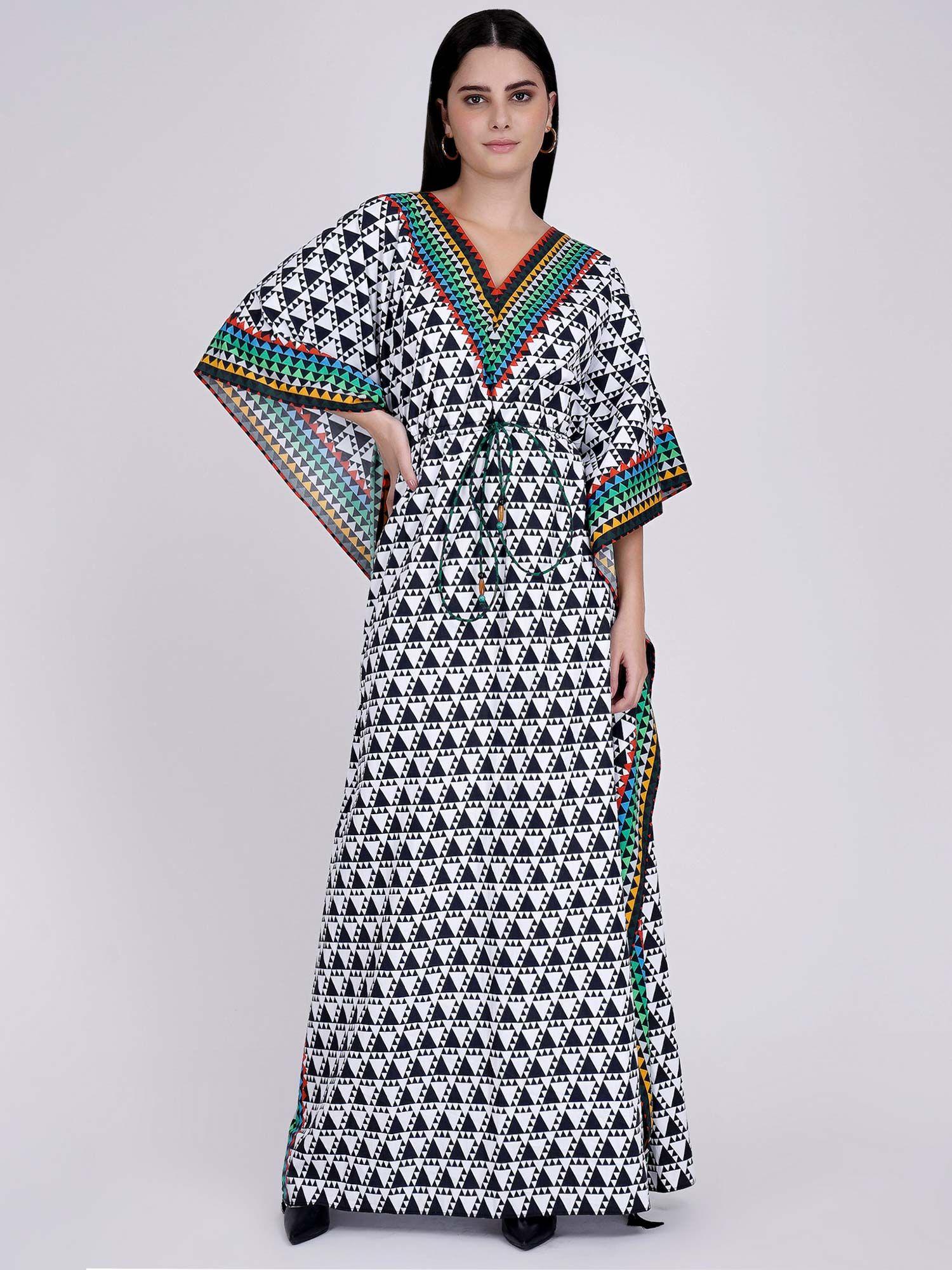 black and white triangle geometric print full length kaftan