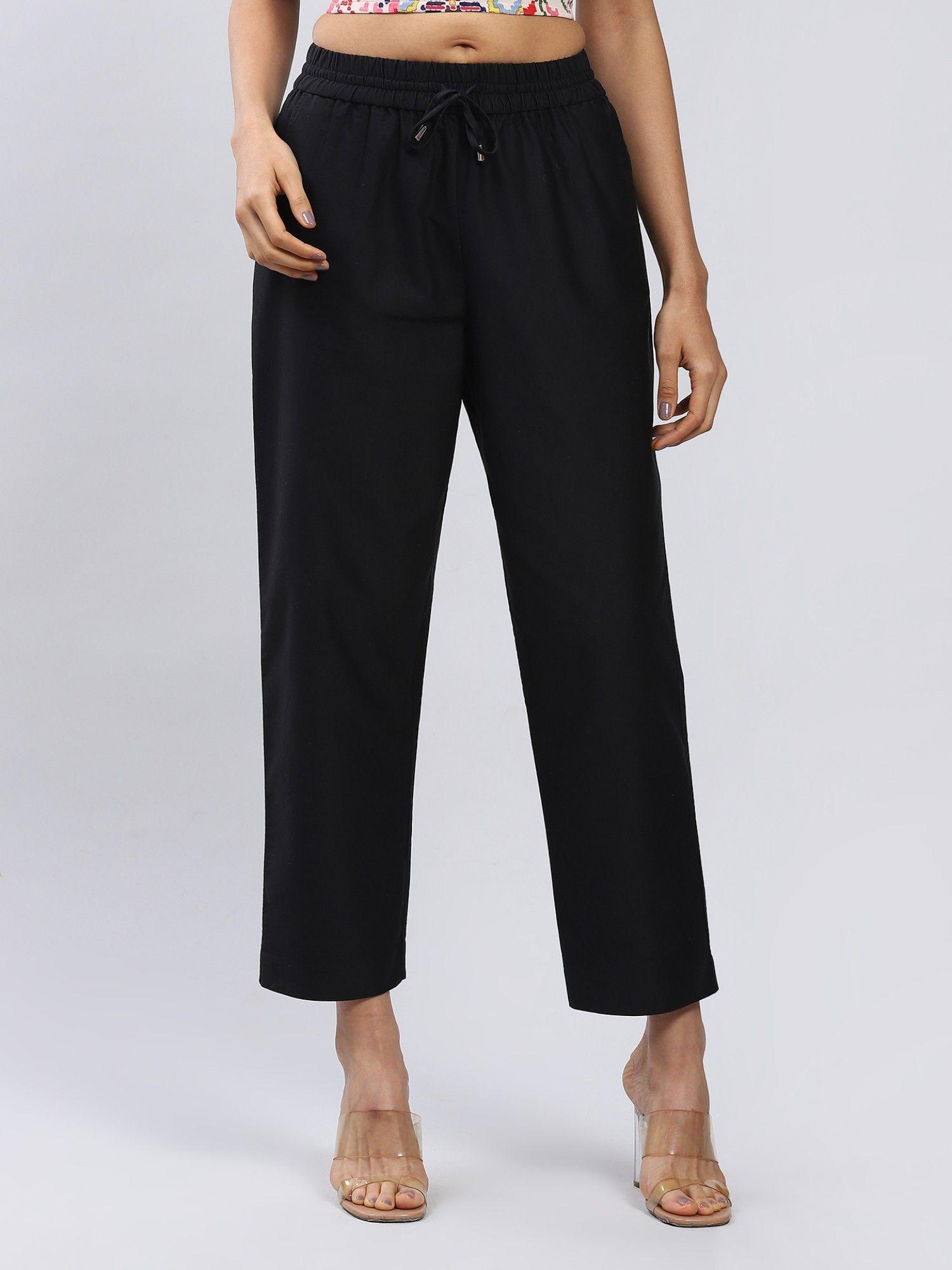 black ankle length pant with drawstring