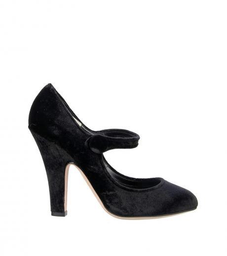 black ankle strap velvet heels
