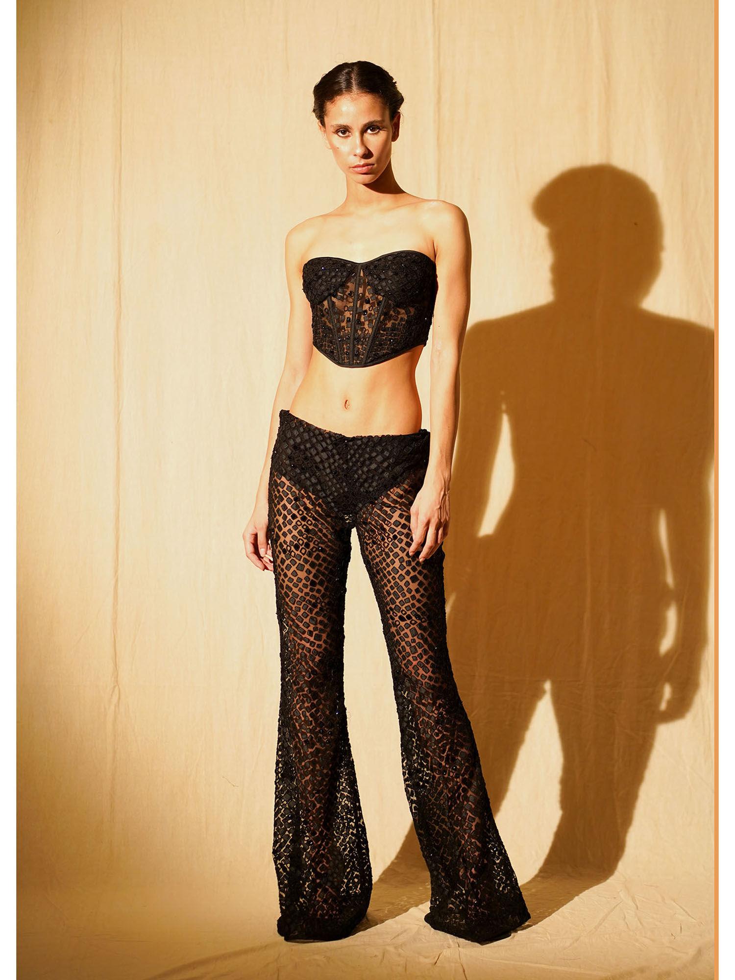 black applique pants