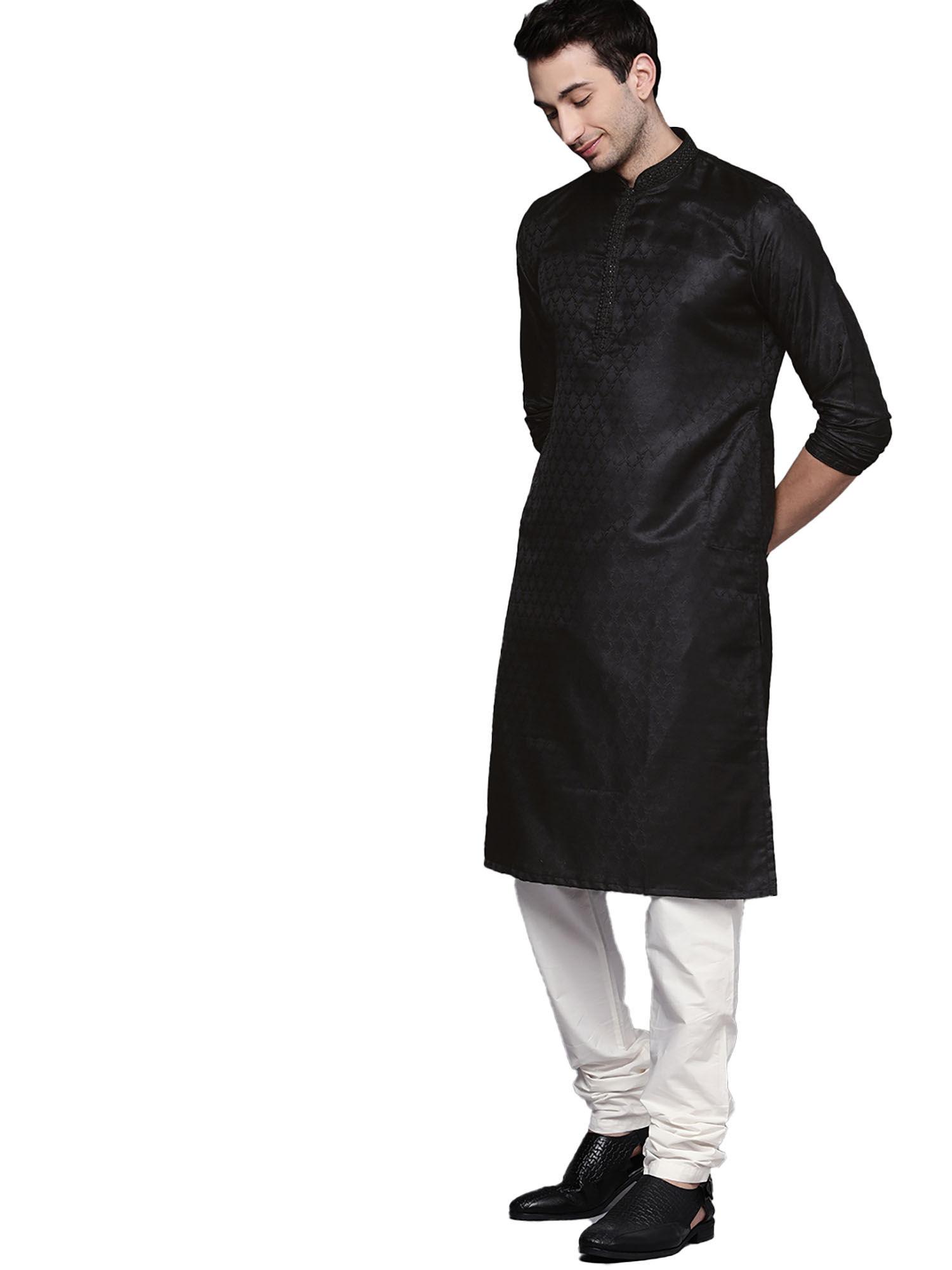 black art silk self design kurta pencil pant (set of 2)