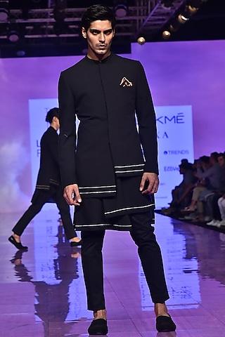 black asymmetric cotton kurta set