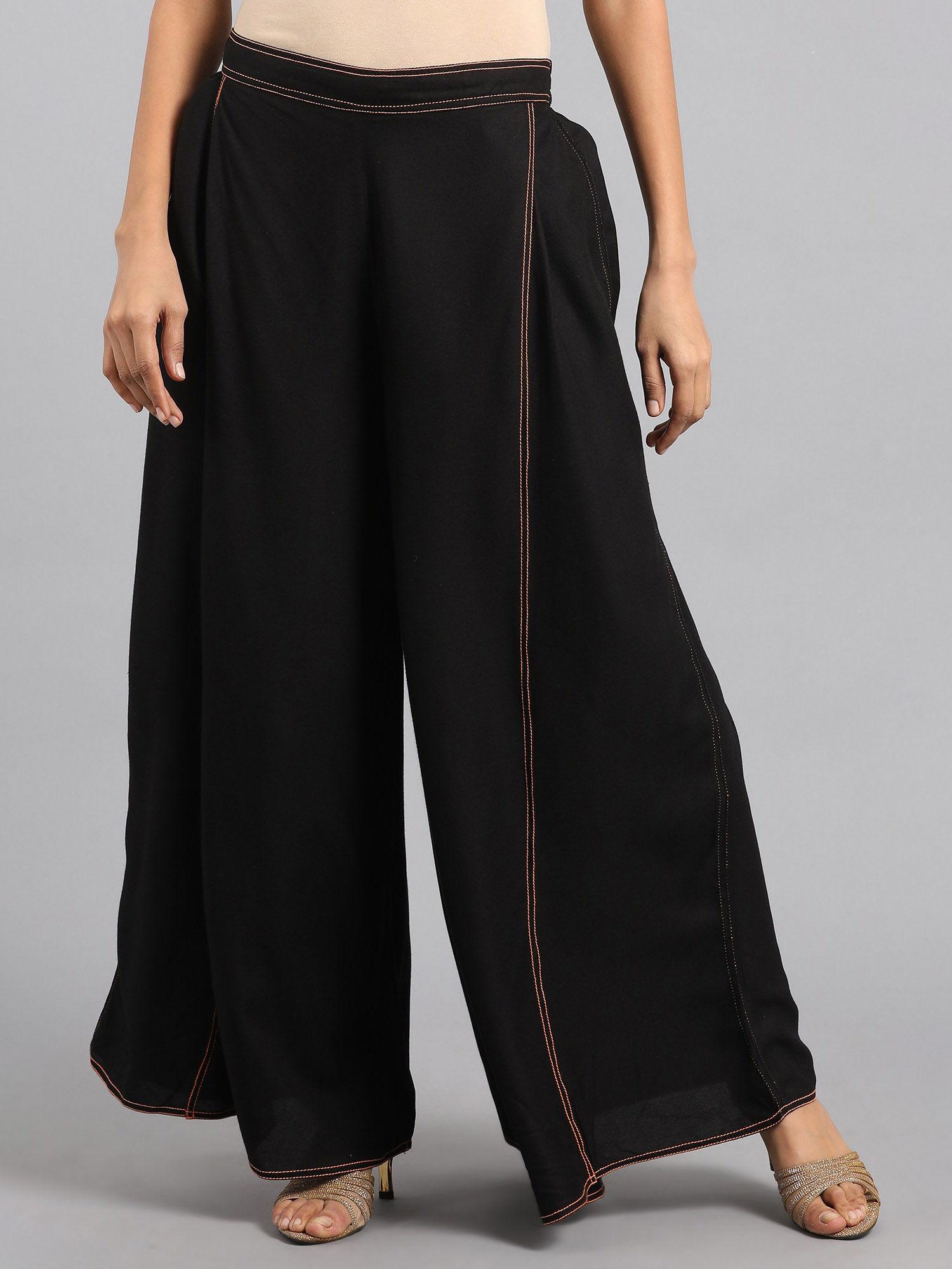 black asymmetric flared pants