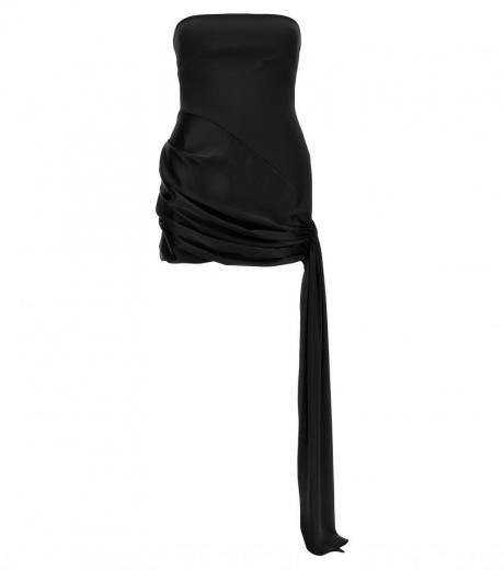 black asymmetric hem strapless mini dress