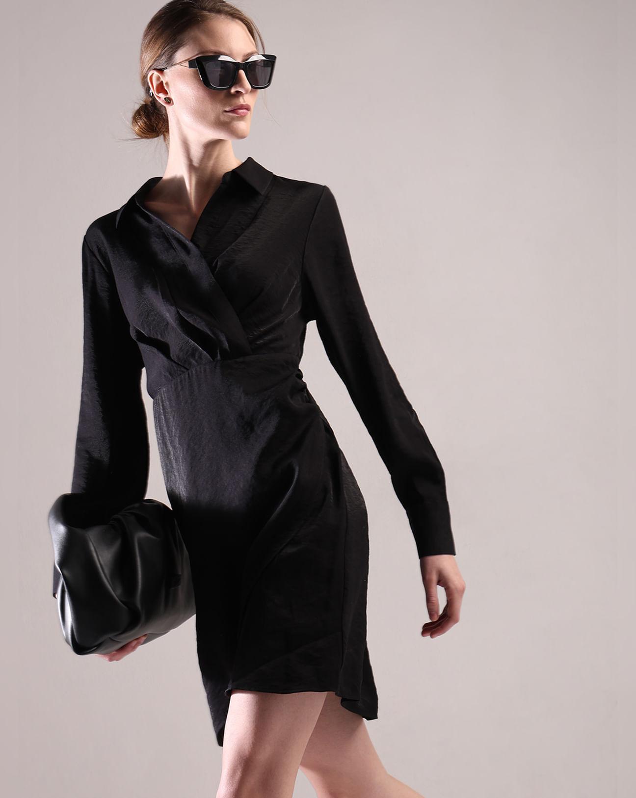 black asymmetric shirt dress