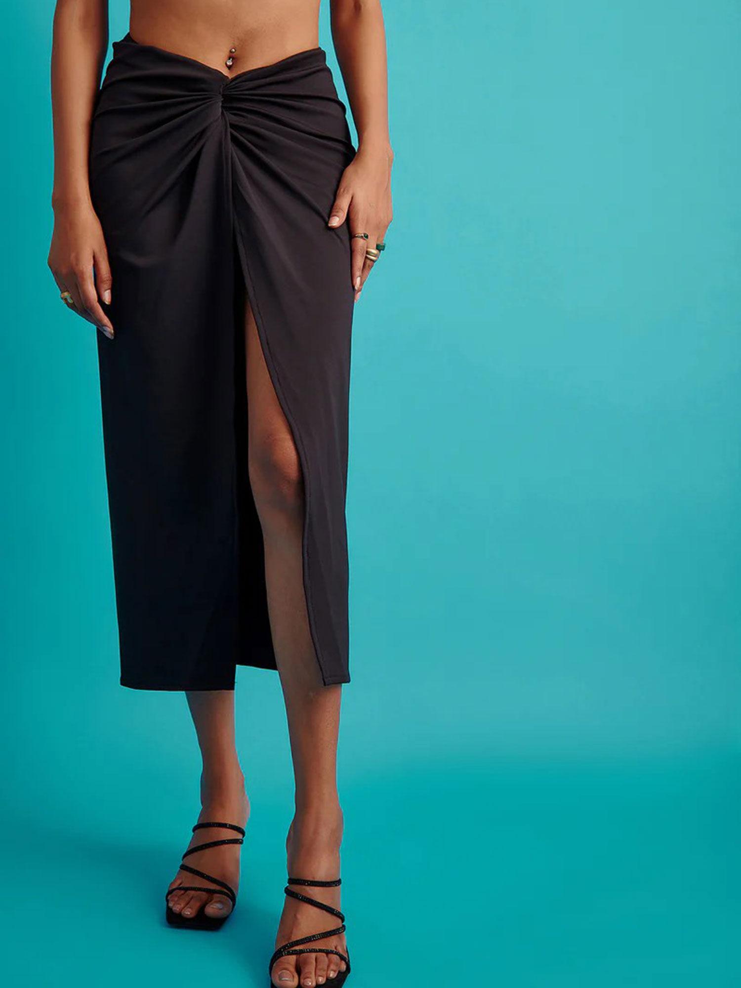 black asymmetrical knotted skirt