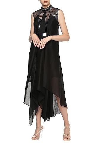 black asymmetrical midi dress