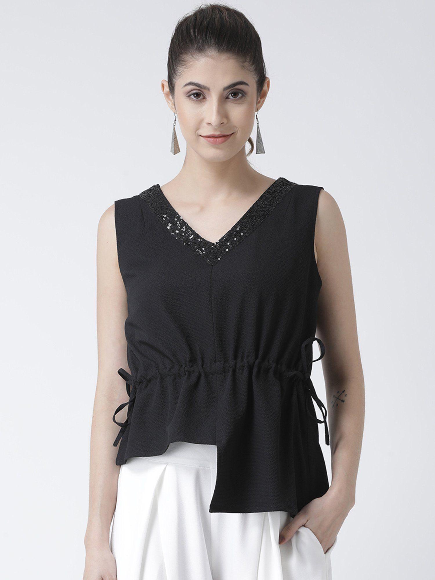 black asymmetrical ruched top