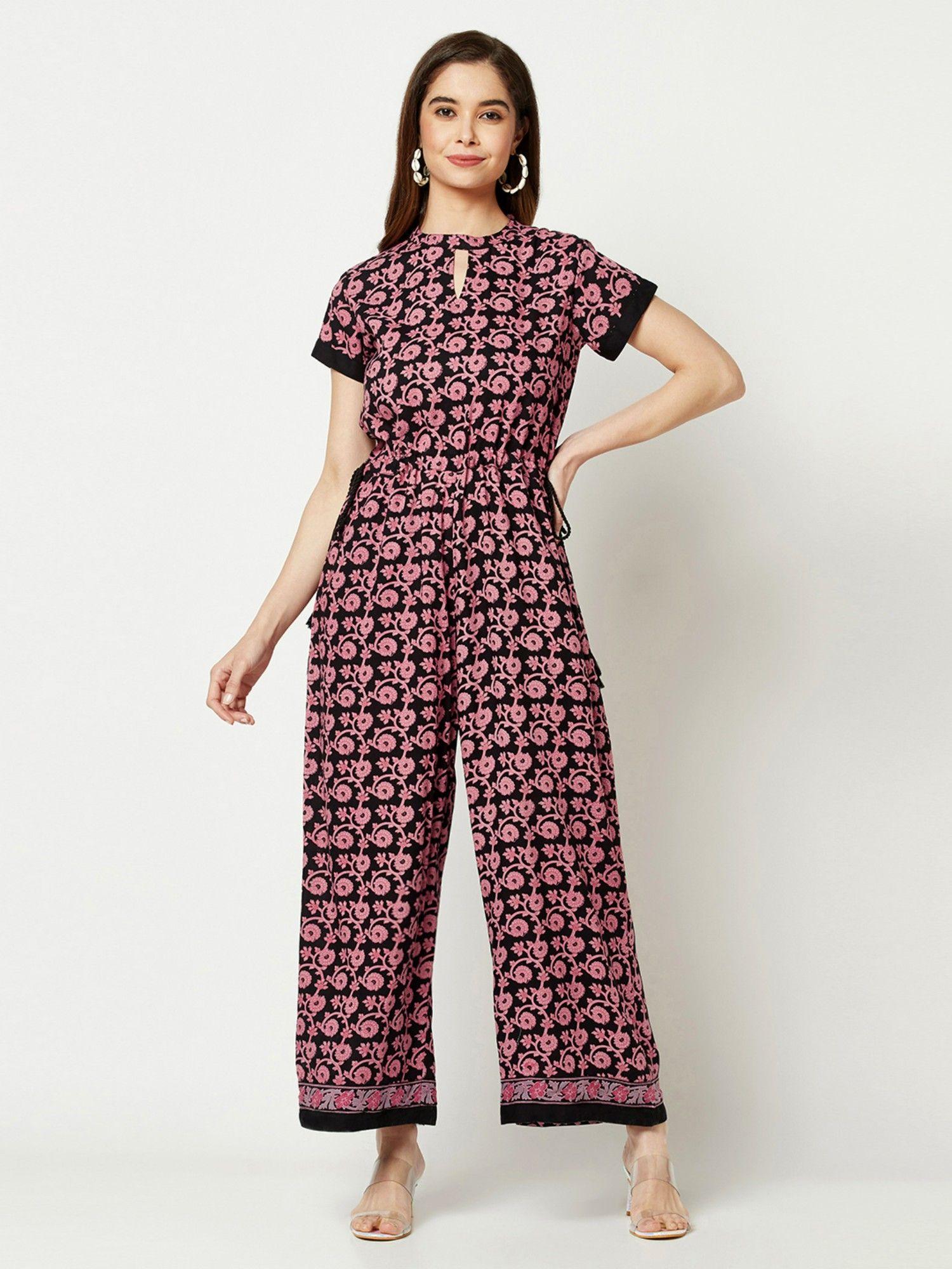 black bagh print flared jumpsuit