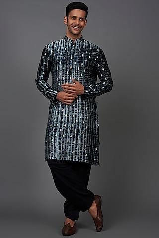 black banarasi silk bandhani printed kurta set