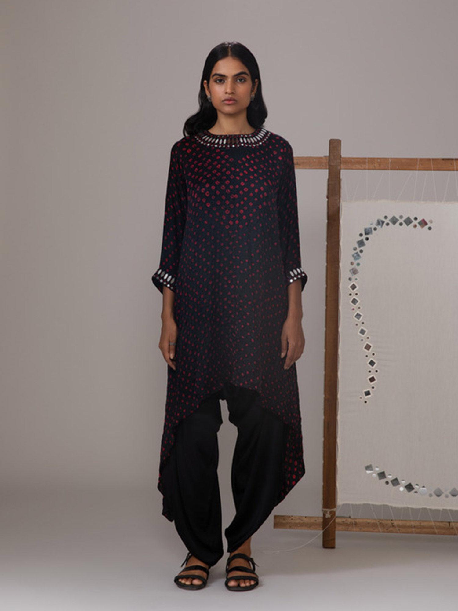 black bandhani long asymmetrical tunic