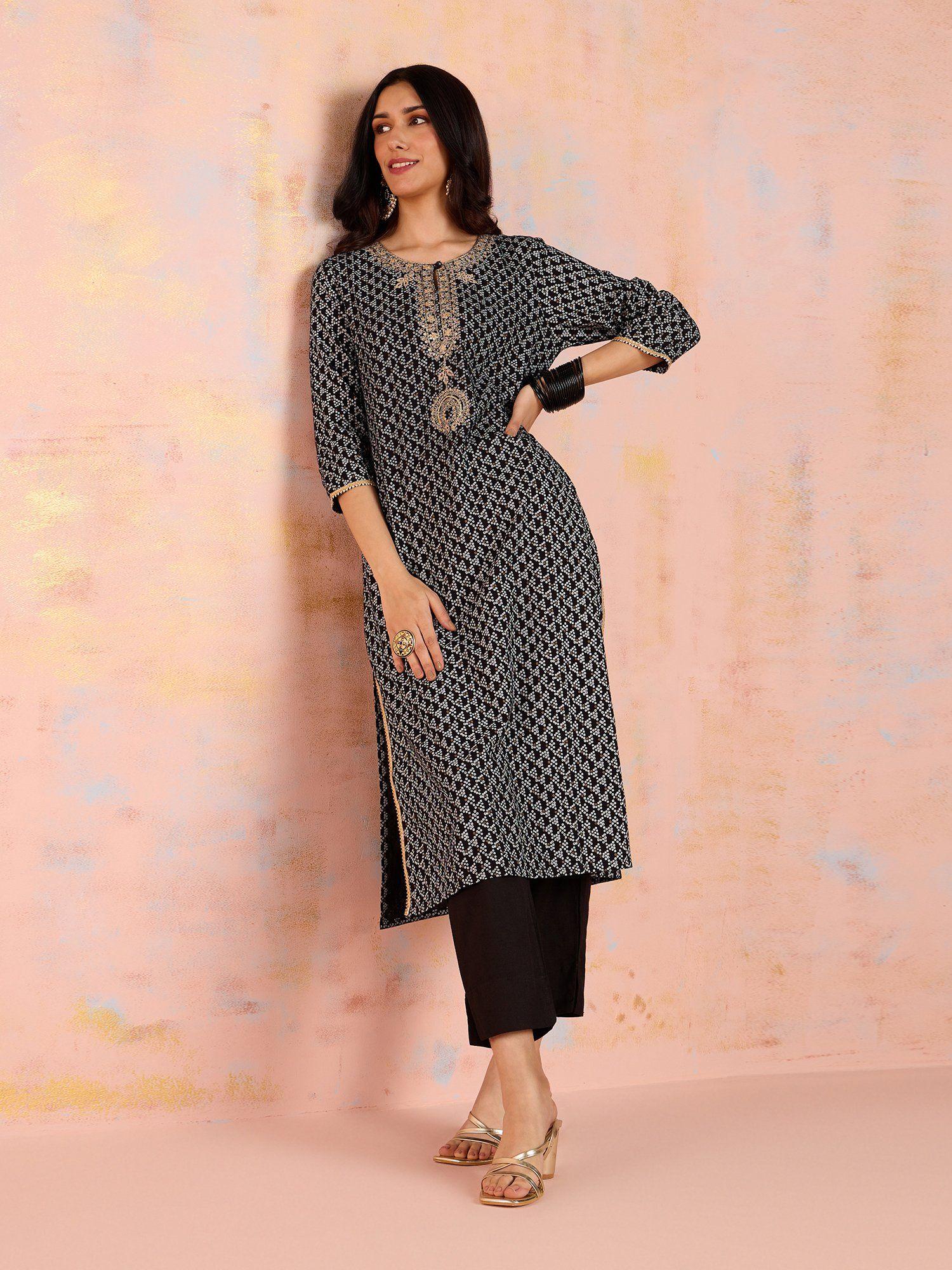 black bandhani printed kurta likkur203