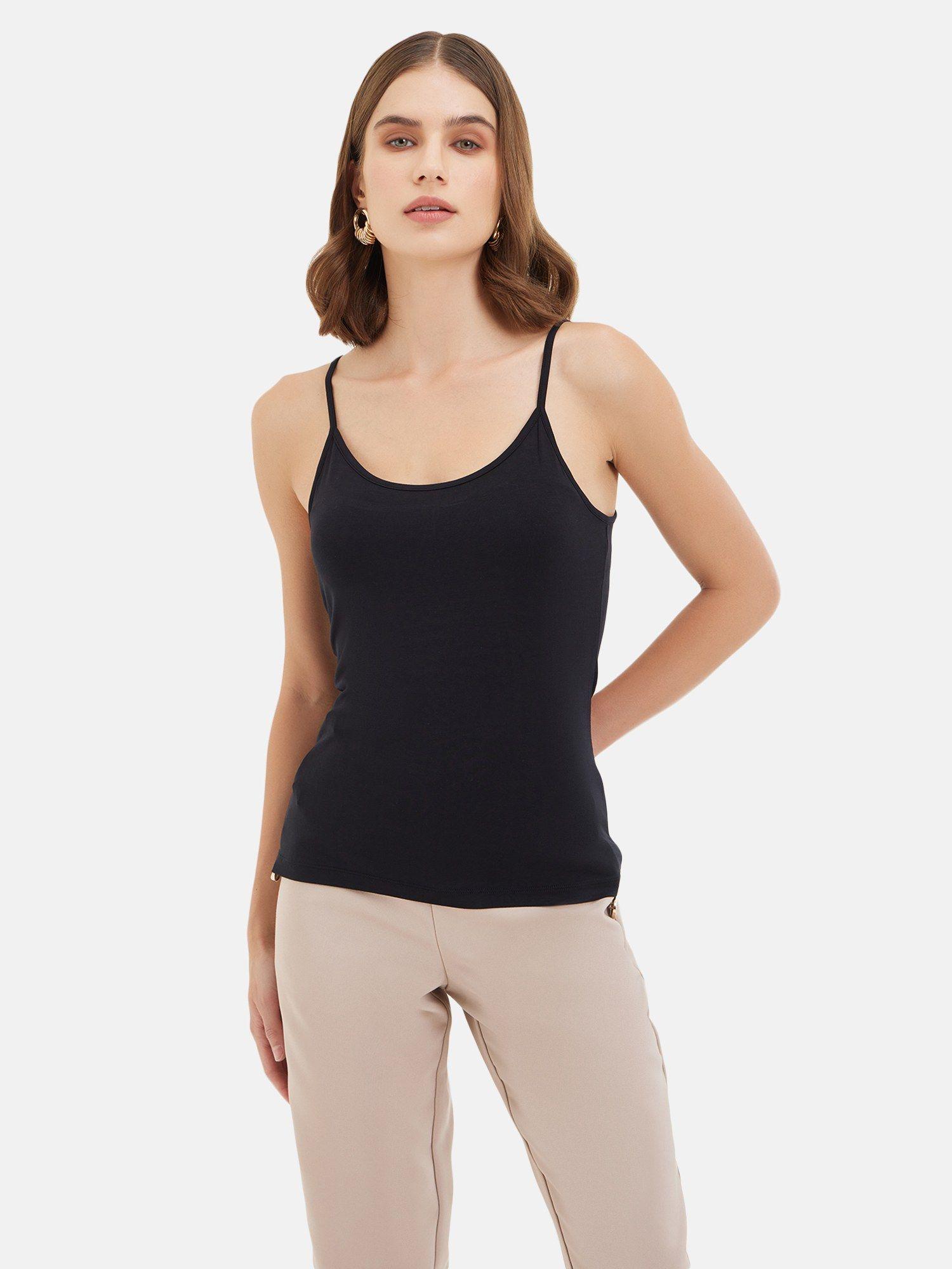 black basic camisole top with adjustable straps