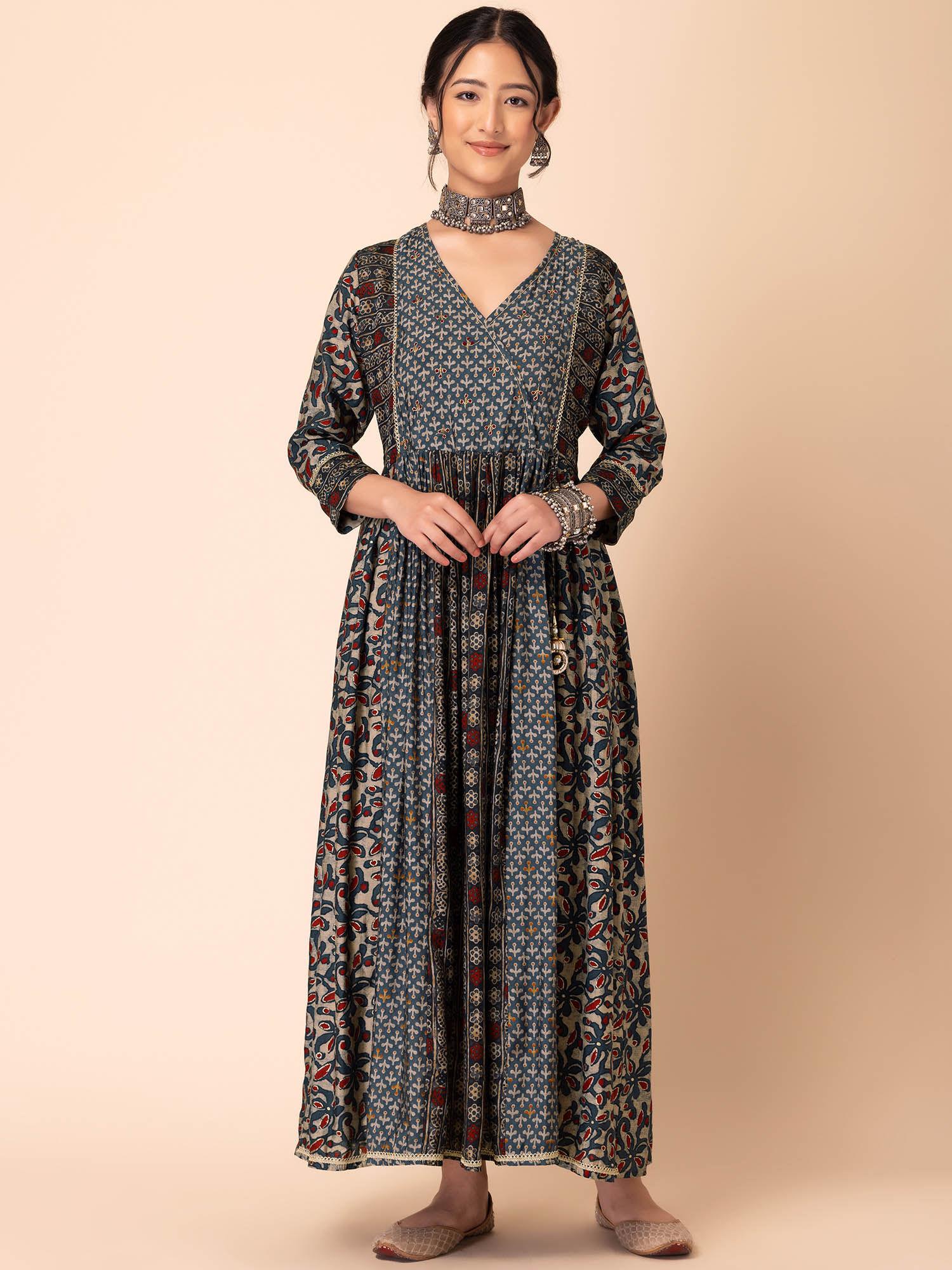 black batik print muslin maxi dress