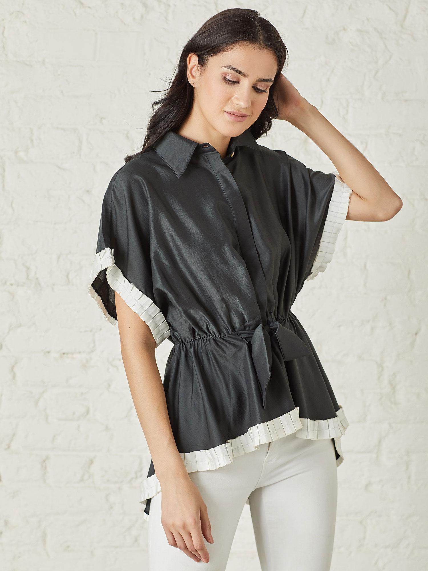black batwing sleeves organza blouse