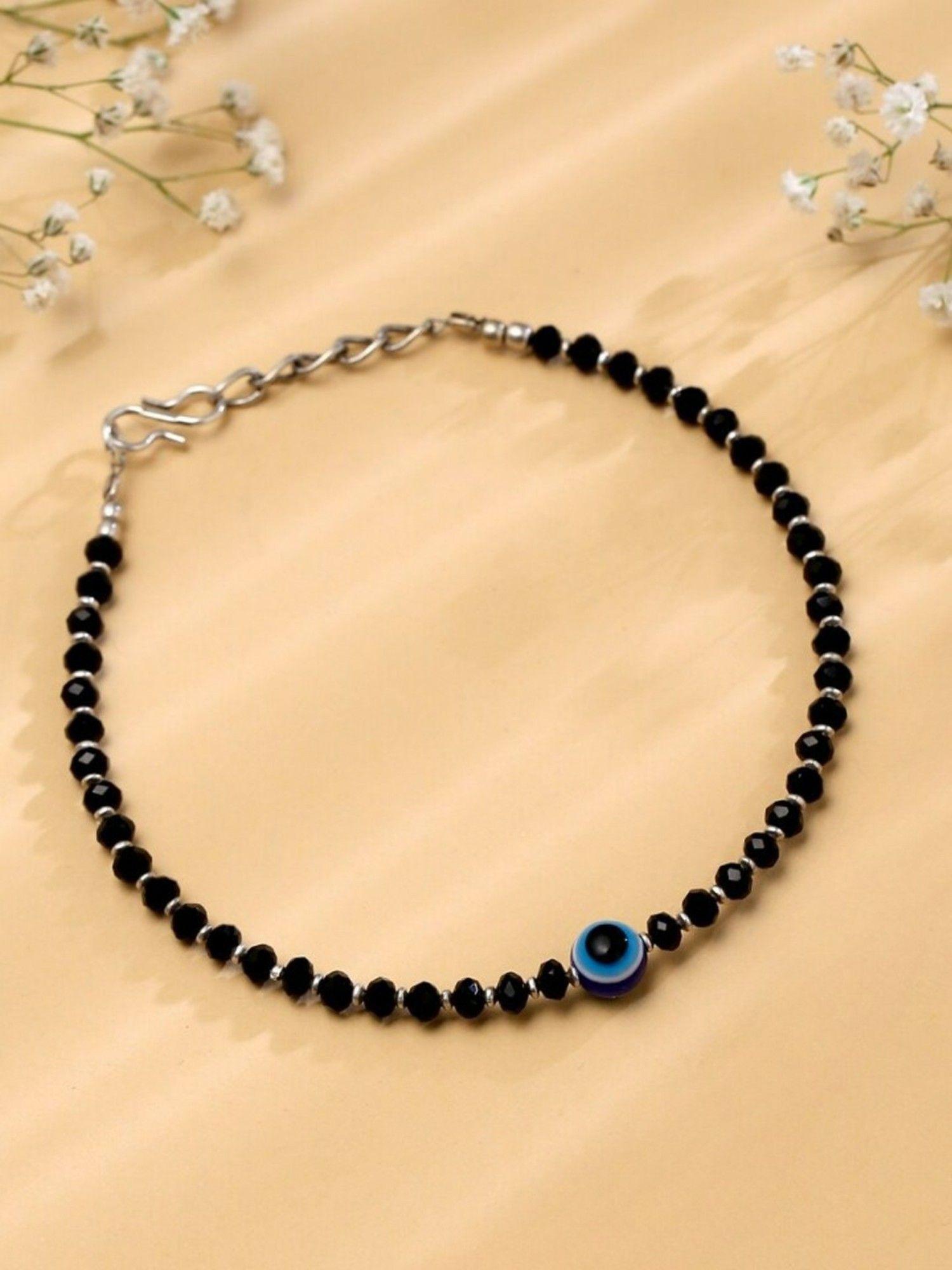 black beads evil eye fashion anklet for women & girls (single piece)