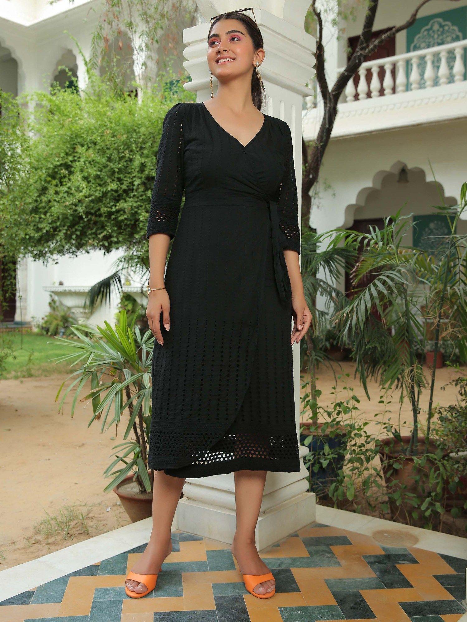 black beauty schiffli wrap dress