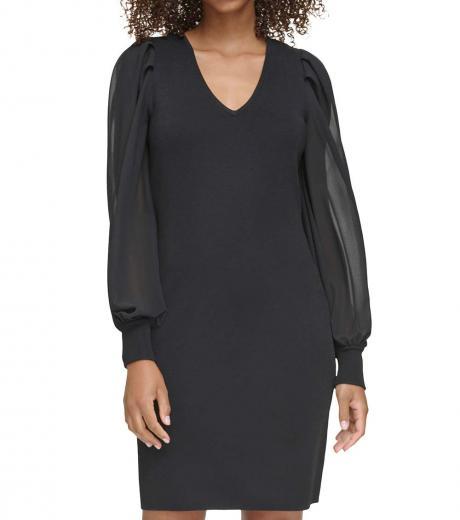 black bishop sleeve sheath mini dress