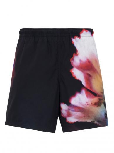 black black floral print swim shorts